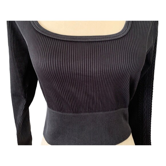 New! OFFLINE By Aerie Big Chill Seamless Square Neck Cropped Top Black Sz XL - Picture 2 of 15